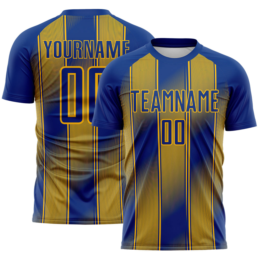 Custom Royal-Gold Vertical Stripe Colombia Sublimation Soccer Uniform Jersey