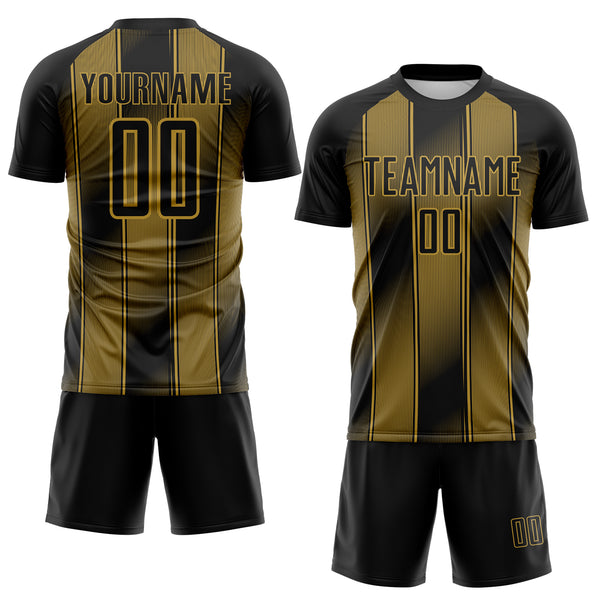 Custom Black-Old Gold Vertical Stripe Colombia Sublimation Soccer Uniform Jersey