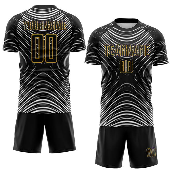 Custom Black White-Old Gold Curved Line Wave Colombia Sublimation Soccer Uniform Jersey