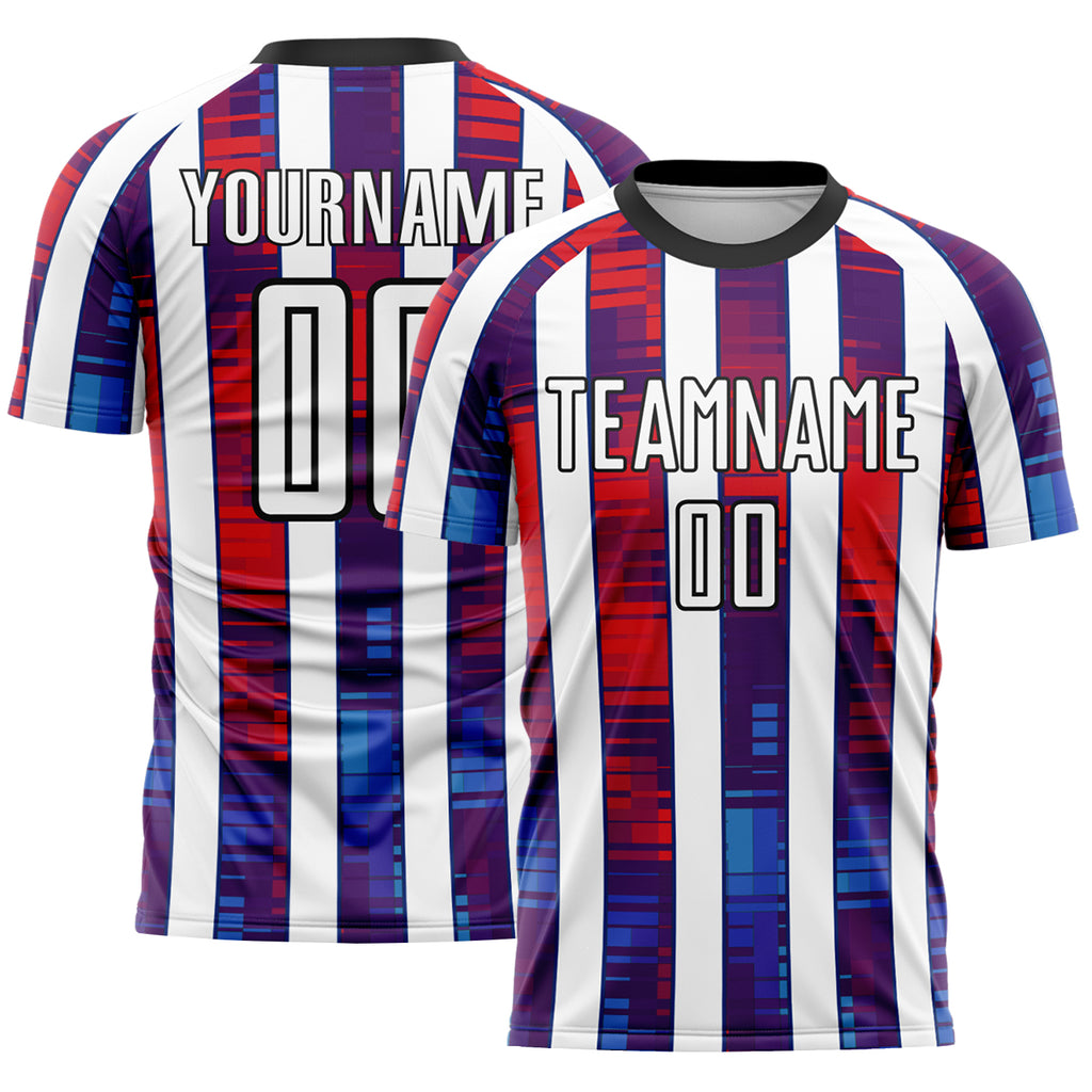 Custom Black White Blue-Red Gradient Stripe Colombia Sublimation Soccer Uniform Jersey
