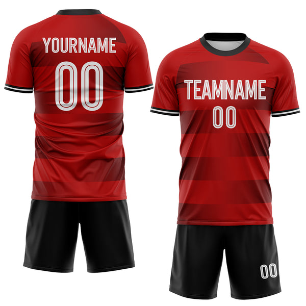 Custom Red White-Black Gradient Horizontal Stripes England Style Sublimation Soccer Uniform Jersey