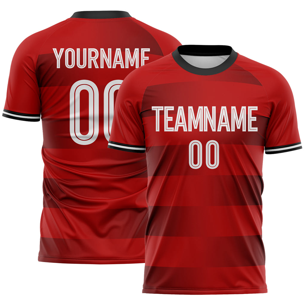 Custom Red White-Black Gradient Horizontal Stripes England Style Sublimation Soccer Uniform Jersey