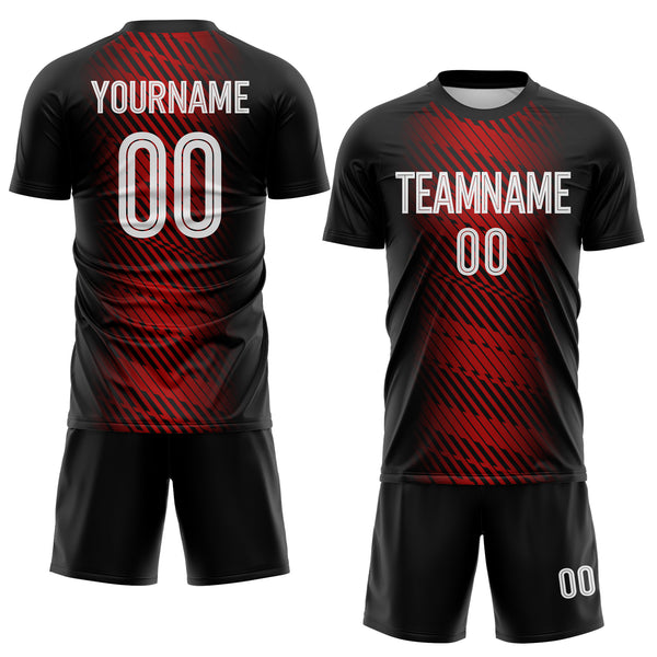 Custom Black White-Red Brush Stroke Diagonal Stripe Sublimation Soccer Uniform Jersey