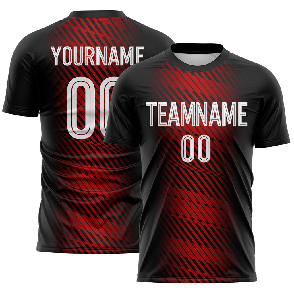 Custom Black White-Red Brush Stroke Diagonal Stripe Sublimation Soccer Uniform Jersey
