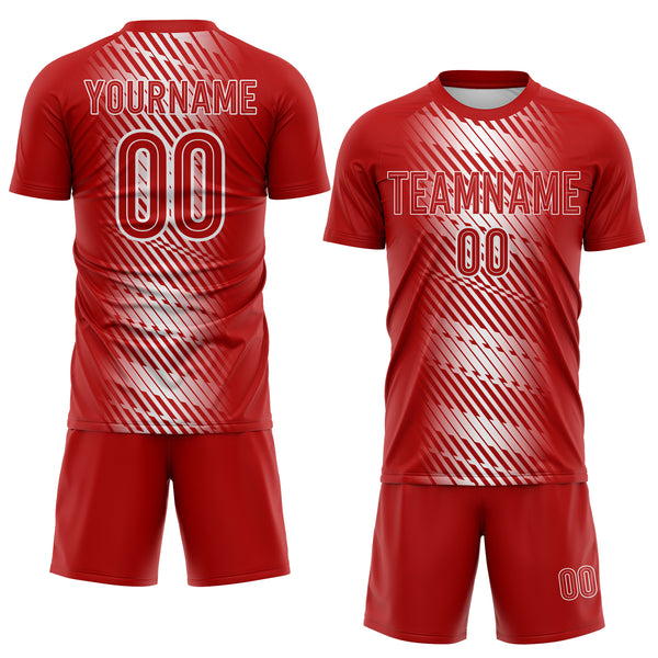 Custom Red-White Brush Stroke Diagonal Stripe England Style Sublimation Soccer Uniform Jersey