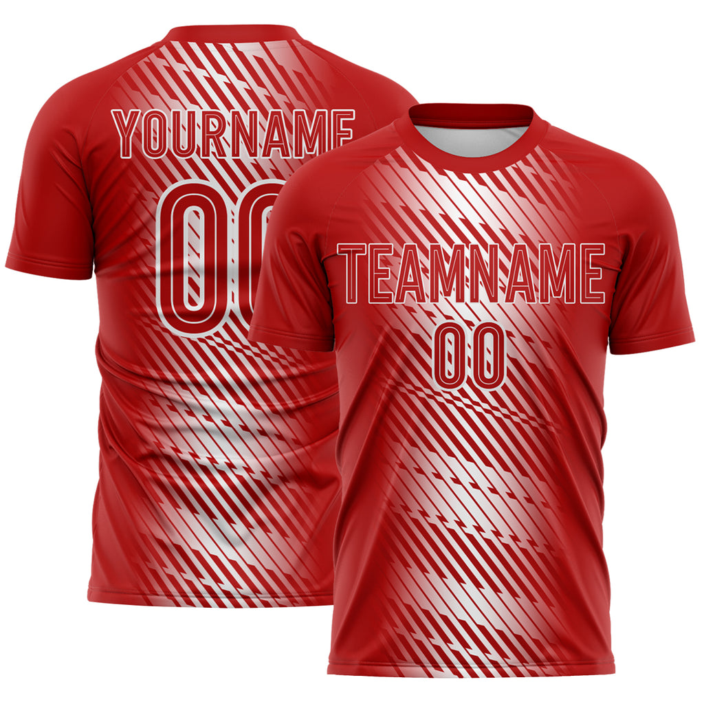Custom Red-White Brush Stroke Diagonal Stripe England Style Sublimation Soccer Uniform Jersey