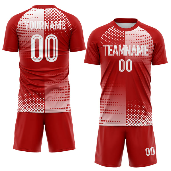 Custom Red-White Split Geometric Grid England Style Sublimation Soccer Uniform Jersey