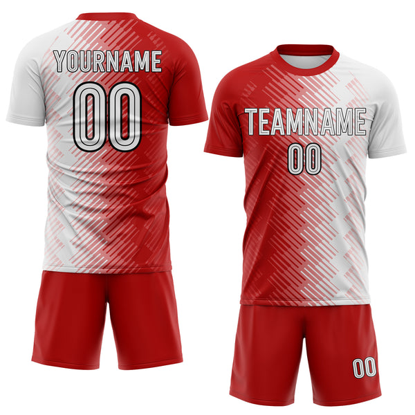 Custom Red White-Black Split Brush Stroke Diagonal Stripe England Style Sublimation Soccer Uniform Jersey