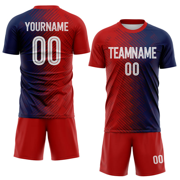 Custom Red White-Navy Split Brush Stroke Diagonal Stripe England Style Sublimation Soccer Uniform Jersey