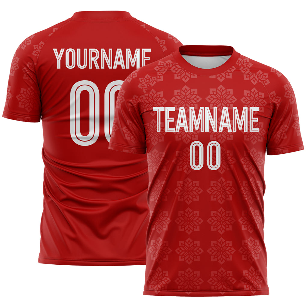Custom Red White-Black Floral England Style Sublimation Soccer Uniform Jersey
