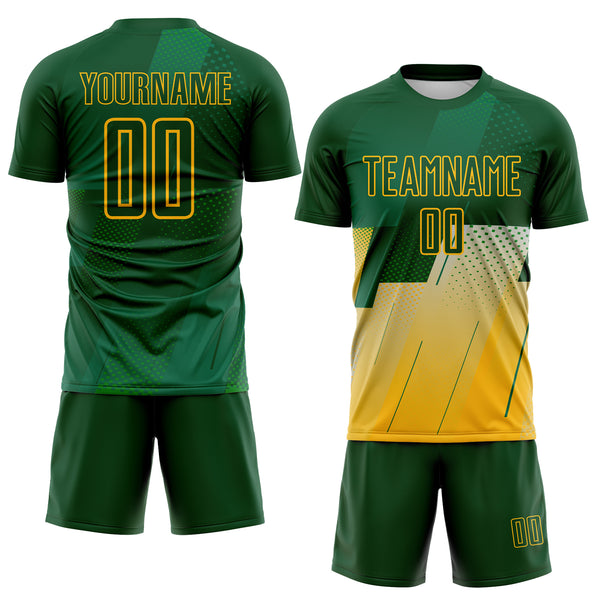 Custom Green-Gold Geometric Diagonal Block Halftone Grid Sublimation Soccer Uniform Jersey