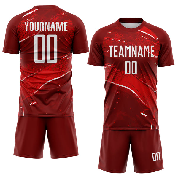 Custom Red-White Flowing Wave Sublimation Soccer Uniform Jersey