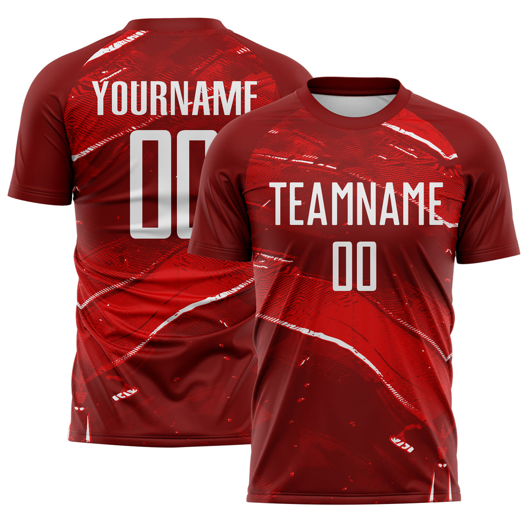 Custom Red-White Flowing Wave Sublimation Soccer Uniform Jersey