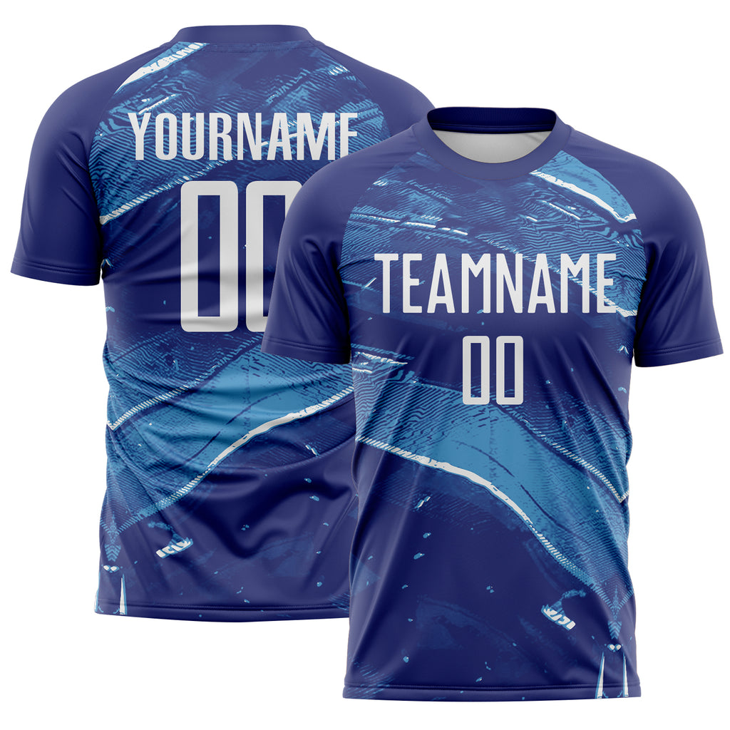 Custom Royal-White Flowing Wave Sublimation Soccer Uniform Jersey