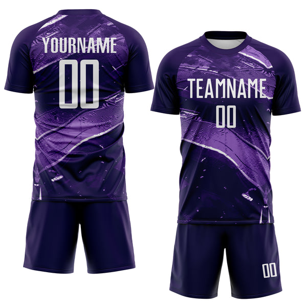 Custom Purple-White Flowing Wave Sublimation Soccer Uniform Jersey
