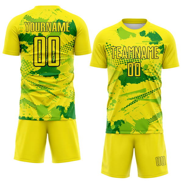 Custom Light Yellow Grass Green Neon Green-Black Paint Splatter Halftone Dot Australia Style Sublimation Soccer Uniform Jersey