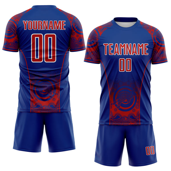 Custom Royal Red-White Australia Kangaroo Aboriginal Dot Art Australia Kangaroo Sublimation Soccer Uniform Jersey
