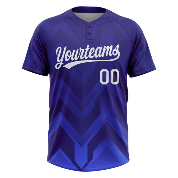 Custom Dark Purple White-Royal 3D Pattern Two-Button Unisex Softball Jersey