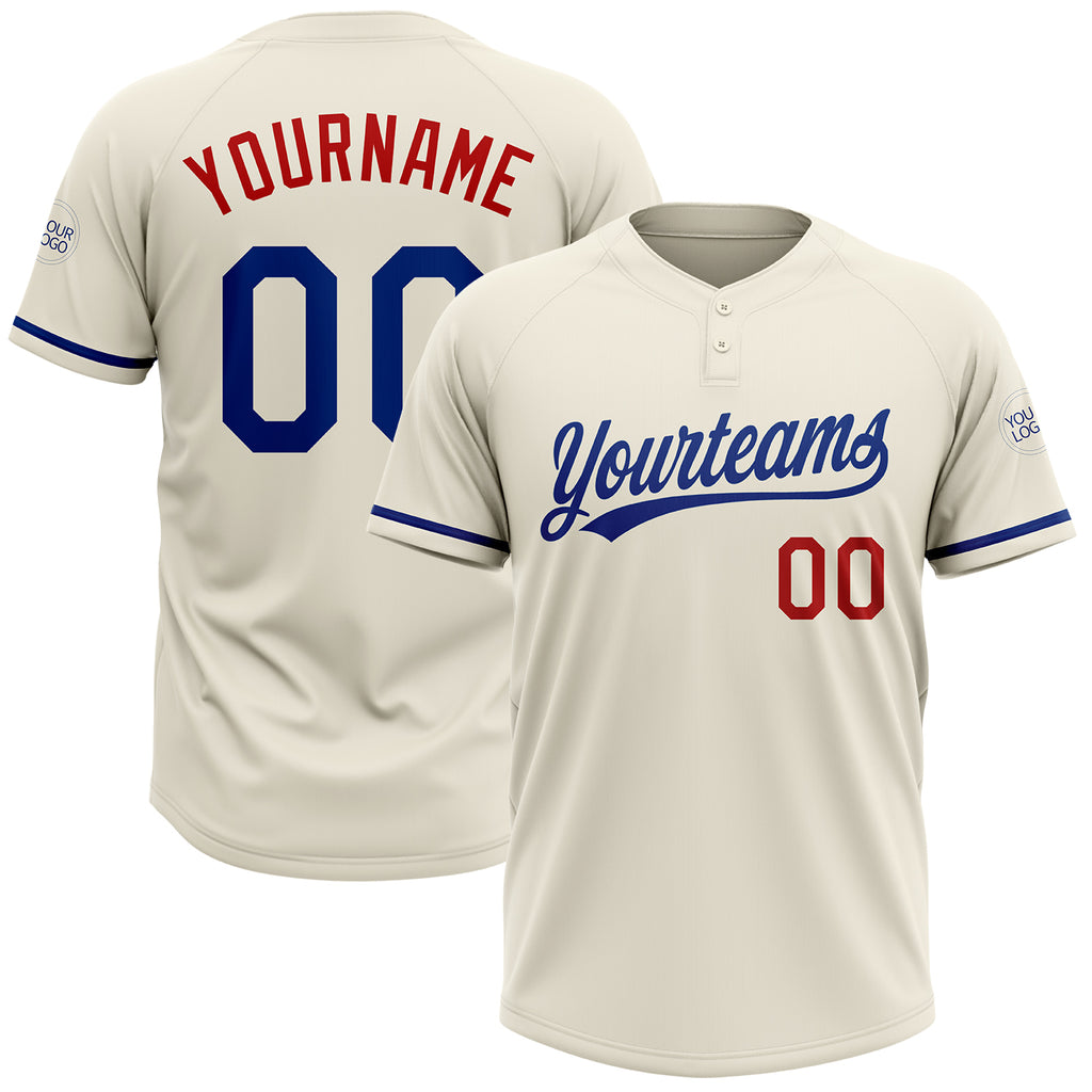 Custom Cream Royal-Red Two-Button Unisex Softball Jersey