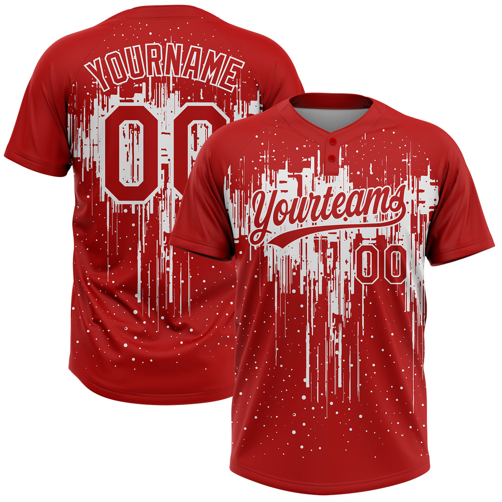 Custom Red White 3D Pattern Dripping Splatter Art Two-Button Unisex Softball Jersey