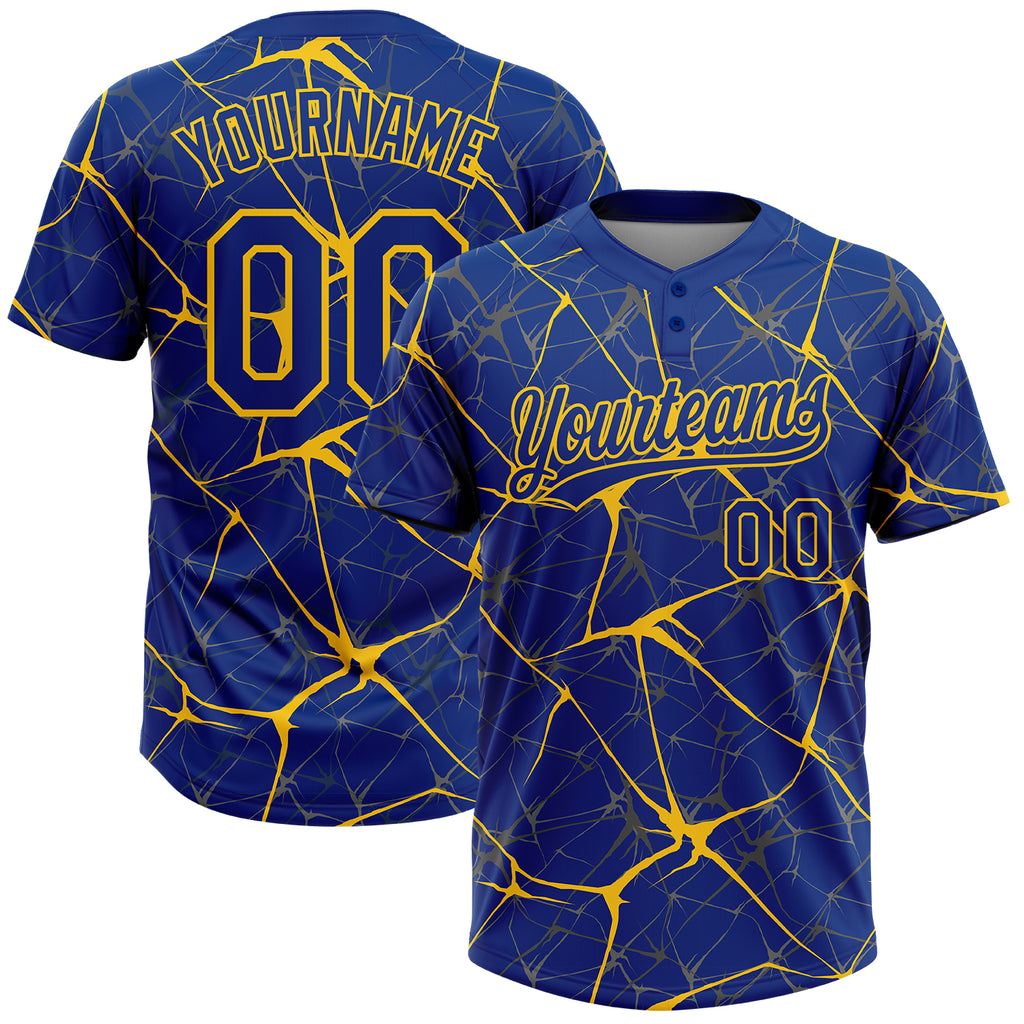 Custom Royal Yellow 3D Pattern Abstract Network Two-Button Unisex Softball Jersey