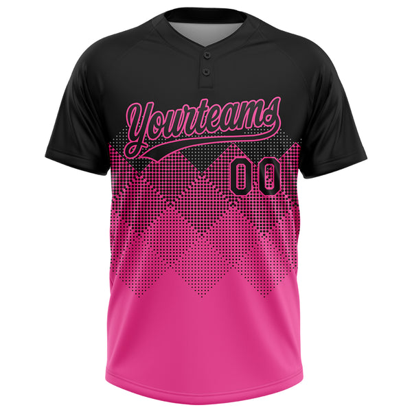 Custom Black Pink 3D Pattern Gradient Square Shapes Two-Button Unisex Softball Jersey