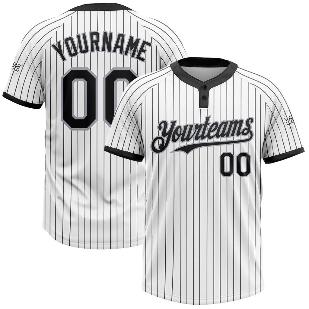 Custom White Black Pinstripe Gray Two-Button Unisex Softball Jersey