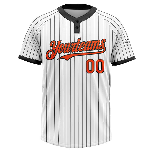 Custom White Black Pinstripe Orange Two-Button Unisex Softball Jersey