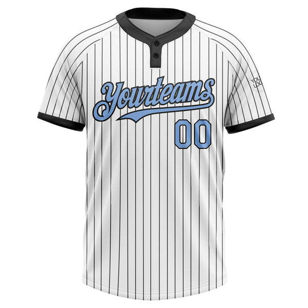 Custom White Black Pinstripe Light Blue Two-Button Unisex Softball Jersey