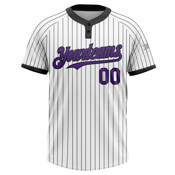 Custom White Black Pinstripe Purple Two-Button Unisex Softball Jersey