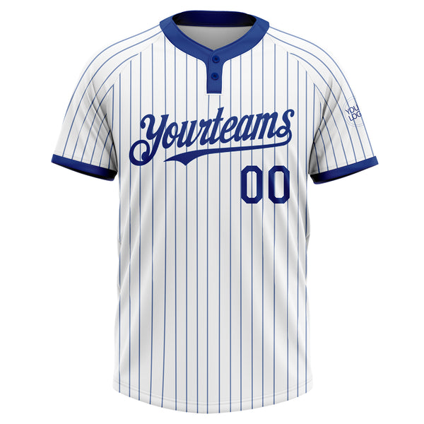 Custom White Royal Pinstripe Royal Two-Button Unisex Softball Jersey