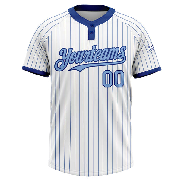 Custom White Royal Pinstripe Light Blue Two-Button Unisex Softball Jersey