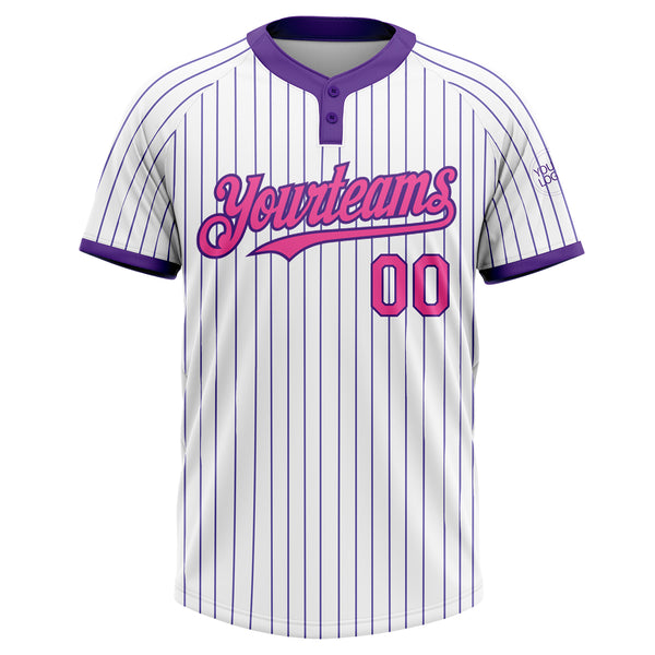 Custom White Purple Pinstripe Pink Two-Button Unisex Softball Jersey