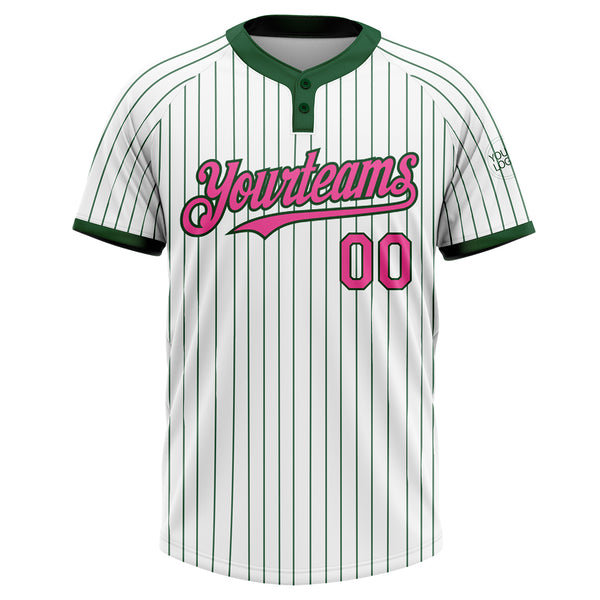 Custom White Green Pinstripe Pink Two-Button Unisex Softball Jersey