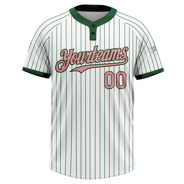 Custom White Green Pinstripe Medium Pink Two-Button Unisex Softball Jersey