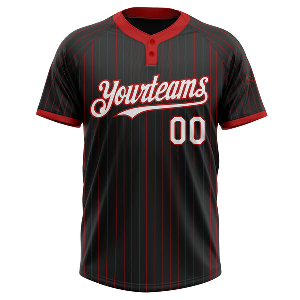 Custom Black Red Pinstripe White Two-Button Unisex Softball Jersey