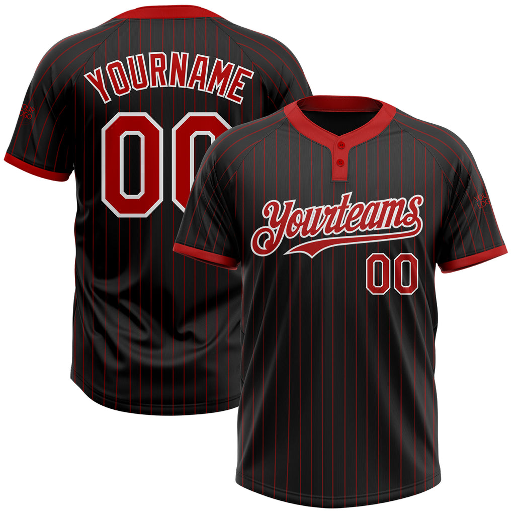 Custom Black Red Pinstripe White Two-Button Unisex Softball Jersey