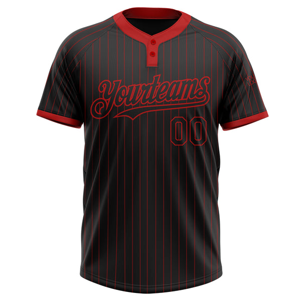 Custom Black Red Pinstripe Red Two-Button Unisex Softball Jersey