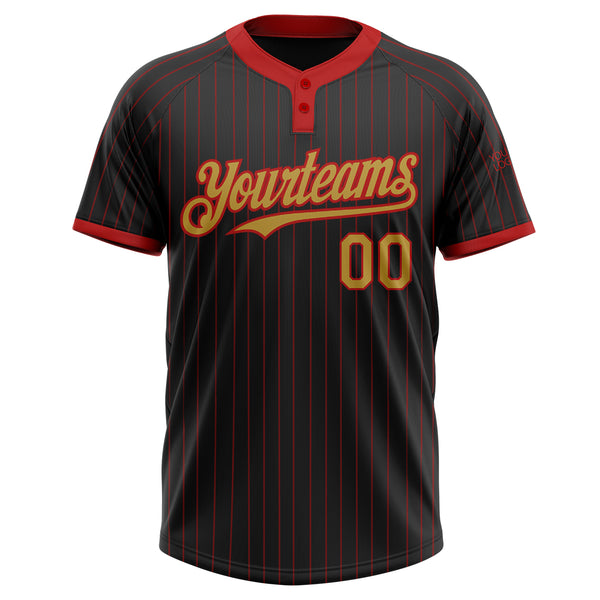 Custom Black Red Pinstripe Old Gold Two-Button Unisex Softball Jersey
