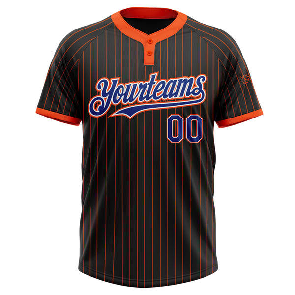 Custom Black Orange Pinstripe Royal-White Two-Button Unisex Softball Jersey