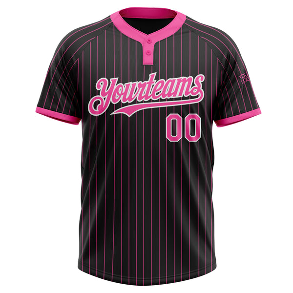 Custom Black Pink Pinstripe White Two-Button Unisex Softball Jersey