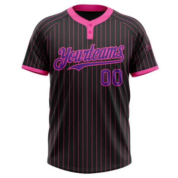 Custom Black Pink Pinstripe Purple Two-Button Unisex Softball Jersey