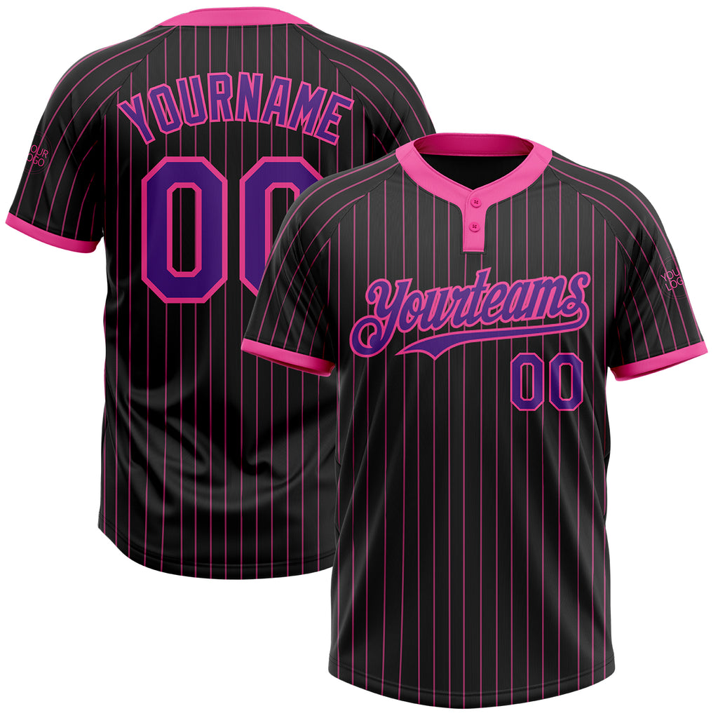 Custom Black Pink Pinstripe Purple Two-Button Unisex Softball Jersey