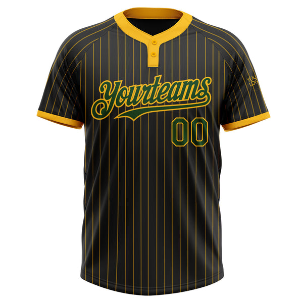 Custom Black Gold Pinstripe Green Two-Button Unisex Softball Jersey