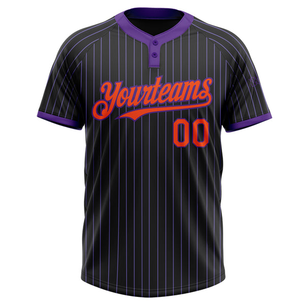 Custom Black Purple Pinstripe Orange Two-Button Unisex Softball Jersey