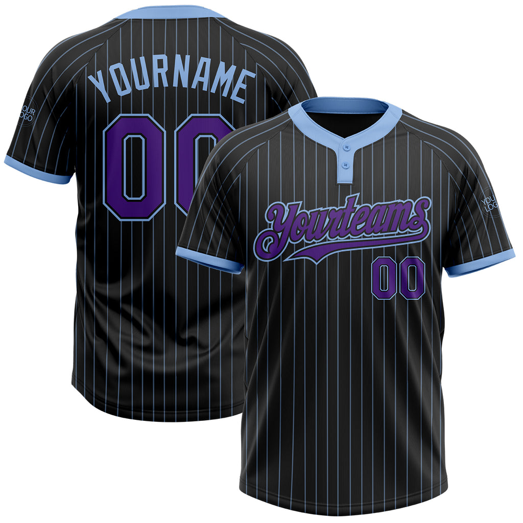 Custom Black Light Blue Pinstripe Purple Two-Button Unisex Softball Jersey