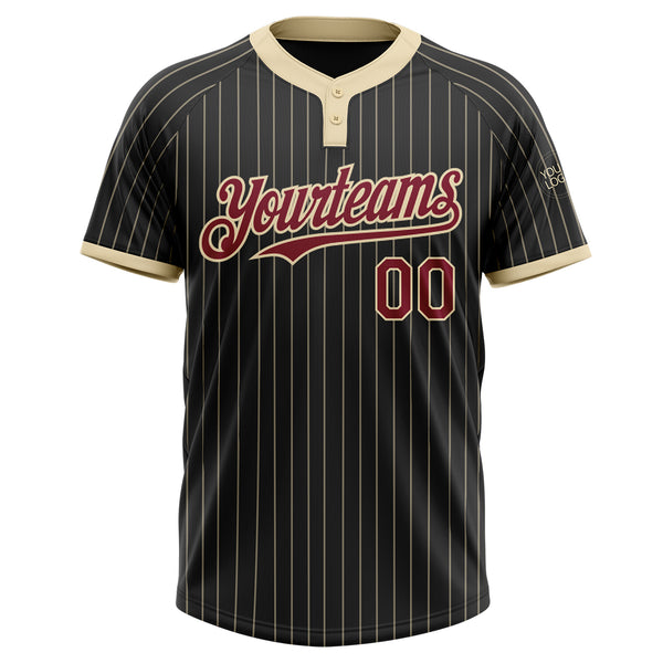 Custom Black Cream Pinstripe Crimson Two-Button Unisex Softball Jersey