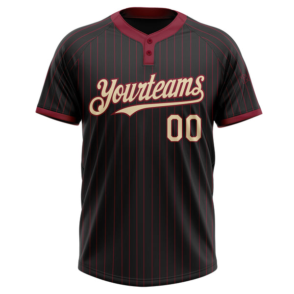 Custom Black Crimson Pinstripe Cream Two-Button Unisex Softball Jersey