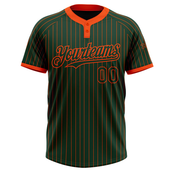 Custom Green Orange Pinstripe Orange Two-Button Unisex Softball Jersey