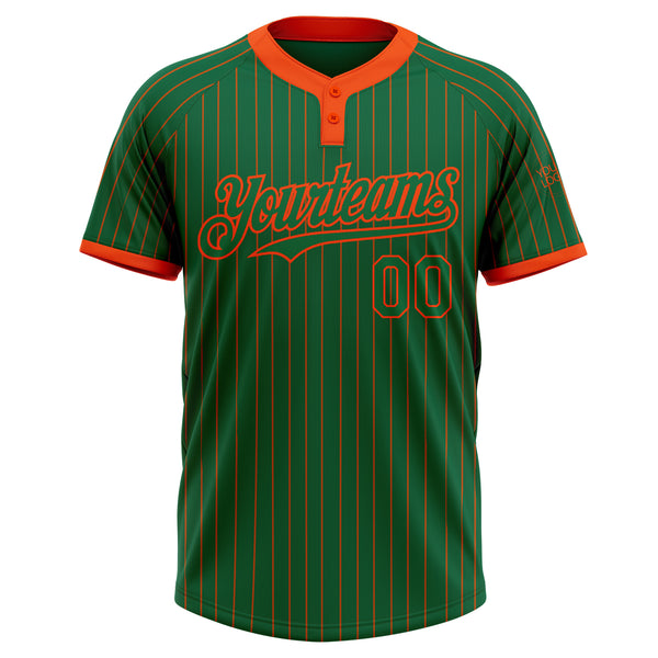 Custom Kelly Green Orange Pinstripe Orange Two-Button Unisex Softball Jersey